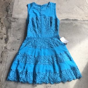Blue Lace and Chiffon Fit and Flare Dress